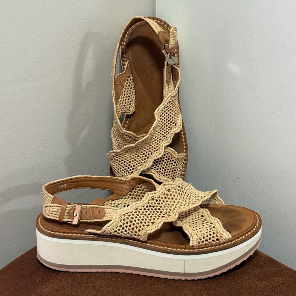 Clergerie Women's Feel Raffia Slingback Low Platform Sandals Eu 38.5 Us 7-7.5